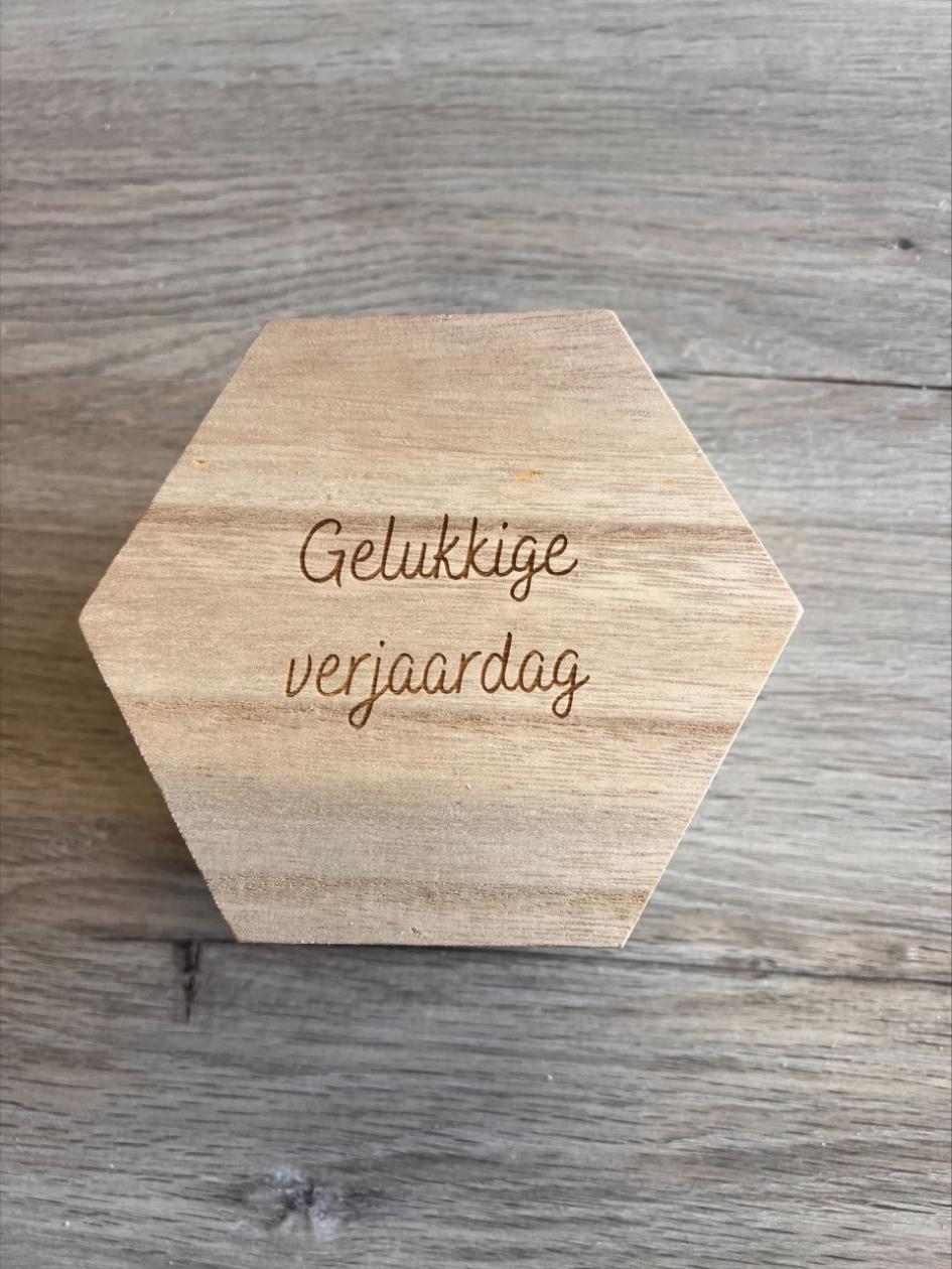 houten kistje GELUKKIGE VERJAARDAG